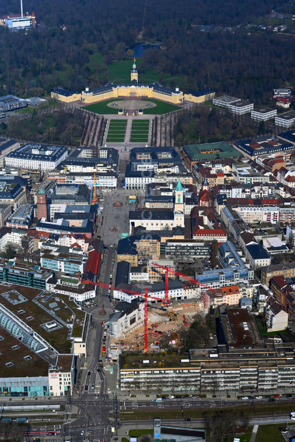 Luftaufnahme Karlsruhe - Neugestaltung des Baudenkmales Markgräfliche Palais in Karlsruhe im Bundesland Baden-Württemberg, Deutschland