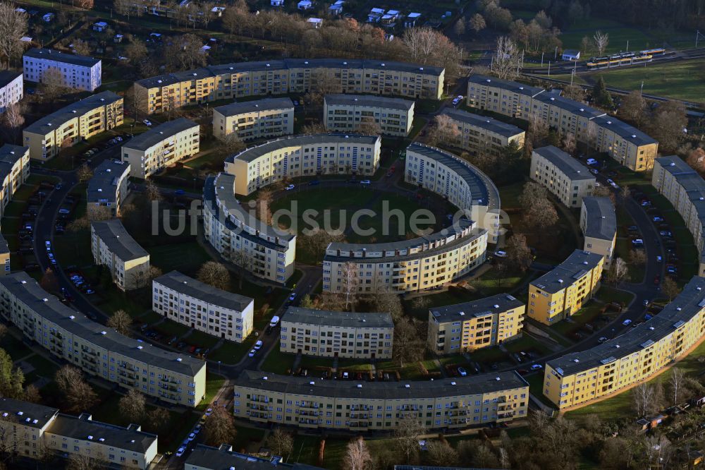 Luftbild Leipzig - Nibelungensiedlung - Rundling im Ortsteil Lößnig in Leipzig im Bundesland Sachsen, Deutschland
