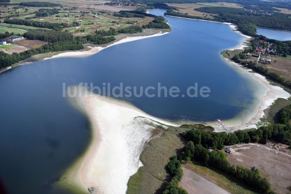 Luftbild Kähnsdorf - Niedrigwasser Pegel an den Uferbereiche des Sees Großer Seddiner See in Kähnsdorf im Bundesland Brandenburg, Deutschland