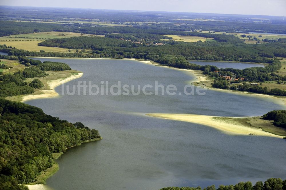 Kähnsdorf von oben - Niedrigwasser Pegel an den Uferbereiche des Sees Großer Seddiner See in Kähnsdorf im Bundesland Brandenburg, Deutschland