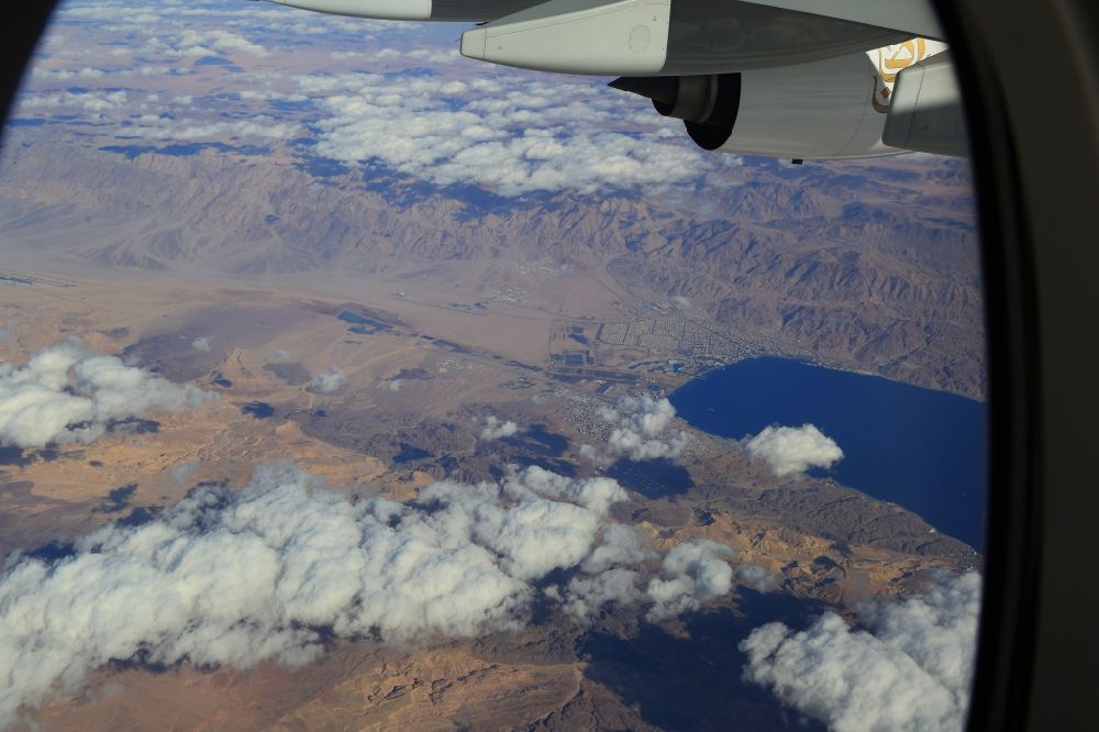 Luftaufnahme Eilat - Nordspitze des Golf von Akaba mit den Städten Eilat, Israel, und Akaba, Jordanien in Eilat in South District, Israel