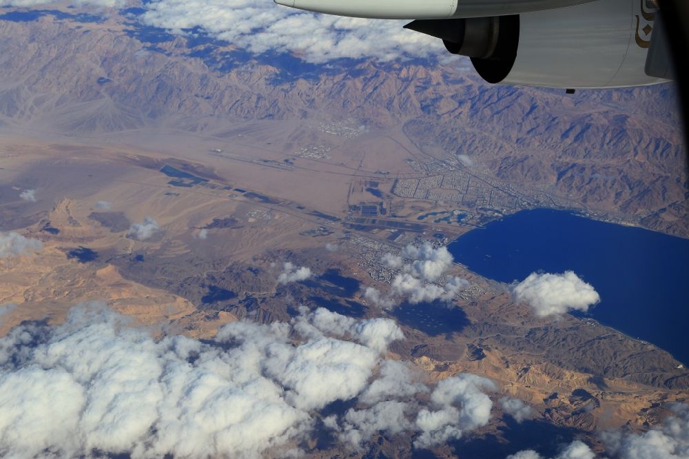 Luftbild Eilat - Nordspitze des Golf von Akaba mit den Städten Eilat, Israel, und Akaba, Jordanien in Eilat in South District, Israel