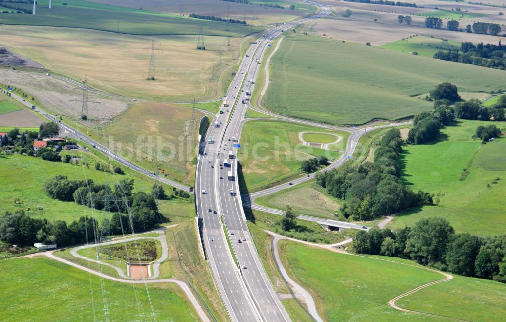 Großenlupnitz von oben - Nordverlegung / Umfahrung Hörselberge der Autobahn E40 / A4 in Thüringen