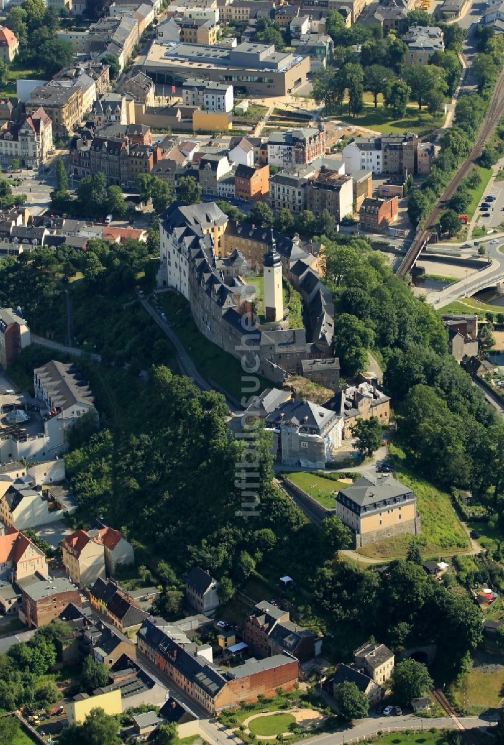 Luftaufnahme Greiz - Oberes Schloss in Greiz im Bundesland Thüringen
