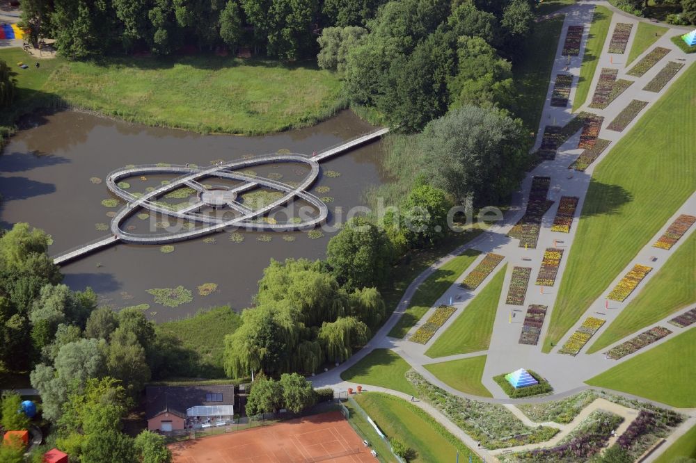 Rathenow aus der Vogelperspektive: Optikpark am Ufer der havel zur Bundesgartenschau 2015 in Rathenow im Bundesland Brandenburg