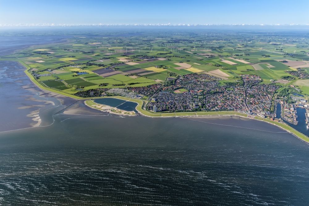 Luftaufnahme Büsum - Ortsansicht mit Hafen in Büsum im Bundesland Schleswig-Holstein
