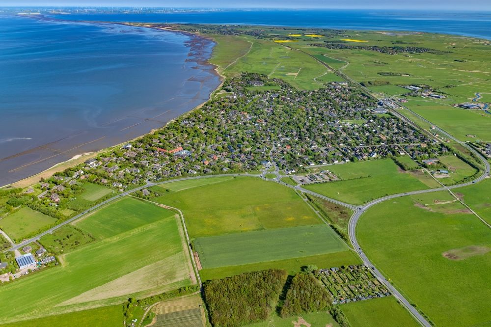 Luftbild Sylt - Ortsansicht an der Meeres-Küste in Keitum auf der Insel Sylt im Bundesland Schleswig-Holstein, Deutschland