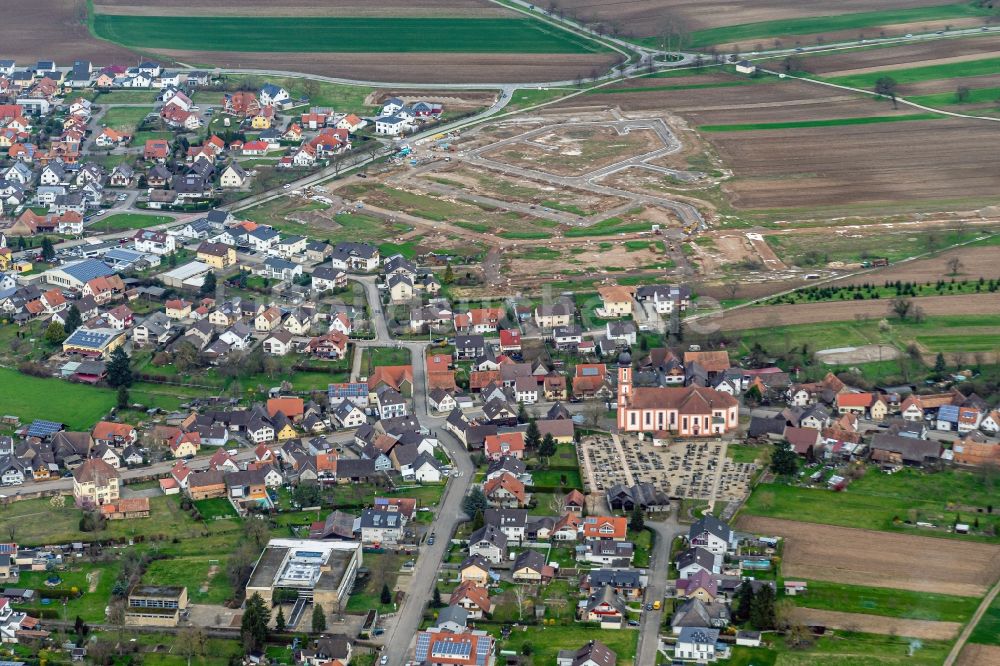 Luftaufnahme Oberhausen - Ortsansicht in Oberhausen Teilort der Doppelgemeinde Rheinhausen, im Bundesland Baden-Württemberg, Deutschland