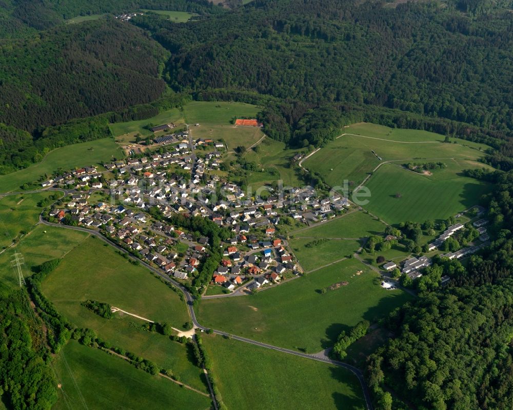 Hübingen aus der Vogelperspektive: Ortsansicht der Ortsgemeinde Hübingen im Bundesland Rheinland-Pfalz
