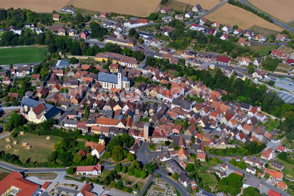 Luftaufnahme Baldersheim - Ortsansicht am Rande von landwirtschaftlichen Feldern in Baldersheim im Bundesland Bayern, Deutschland