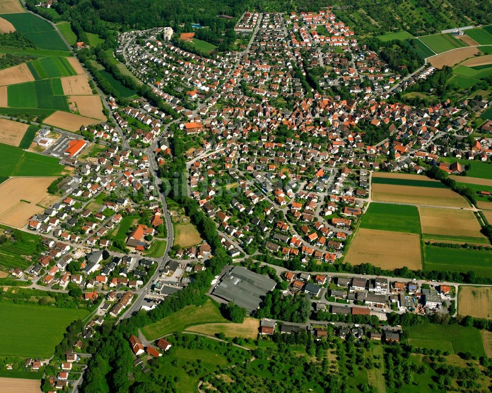 Bittenfeld von oben - Ortsansicht am Rande von landwirtschaftlichen Feldern in Bittenfeld im Bundesland Baden-Württemberg, Deutschland