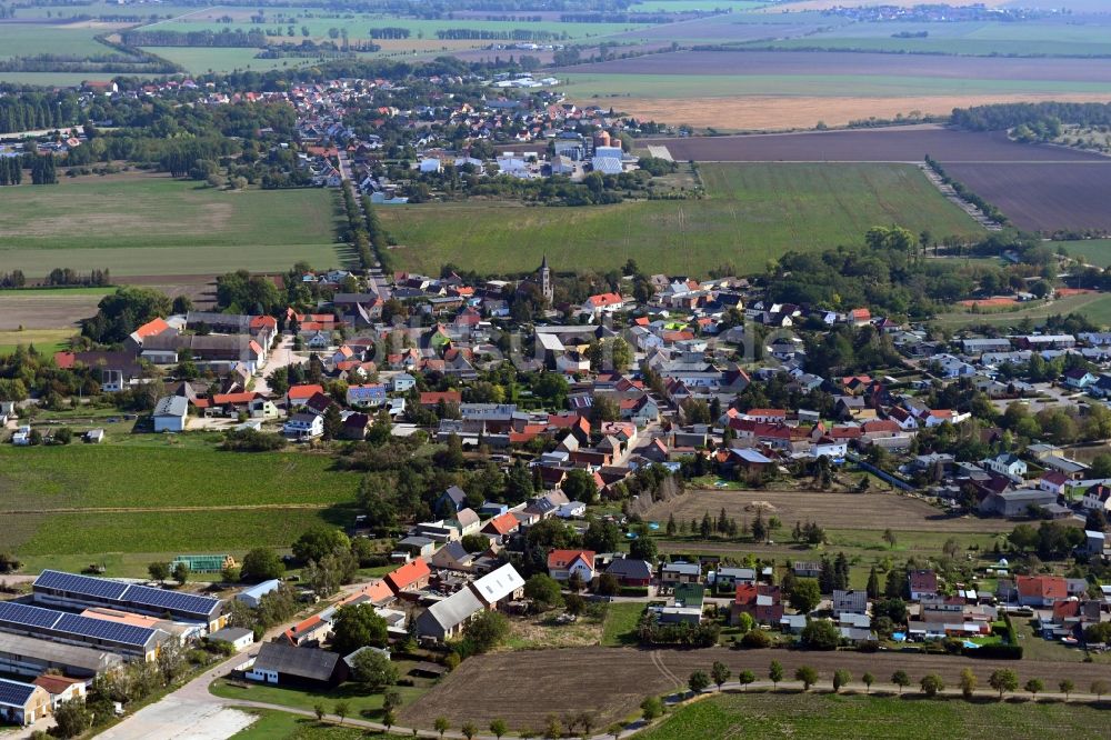 Drosa von oben - Ortsansicht am Rande von landwirtschaftlichen Feldern in Drosa im Bundesland Sachsen-Anhalt, Deutschland