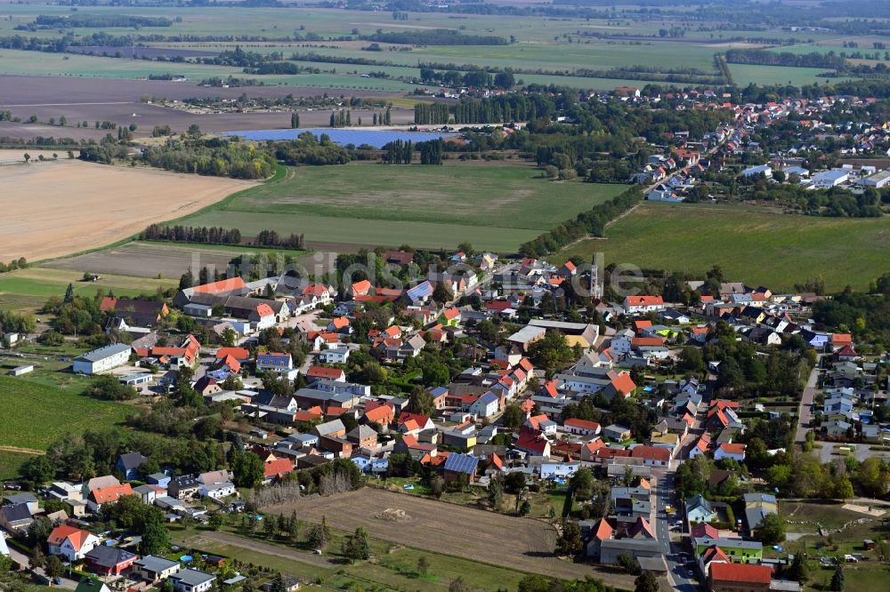 Luftaufnahme Drosa - Ortsansicht am Rande von landwirtschaftlichen Feldern in Drosa im Bundesland Sachsen-Anhalt, Deutschland