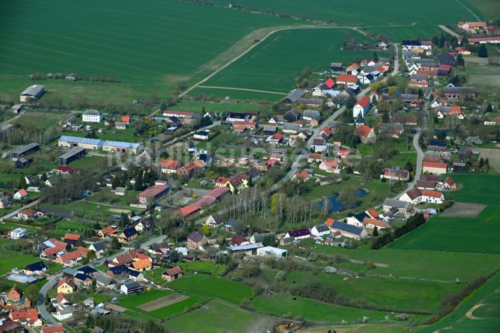Luftaufnahme Groß Pinnow - Ortsansicht am Rande von landwirtschaftlichen Feldern in Groß Pinnow im Bundesland Brandenburg, Deutschland