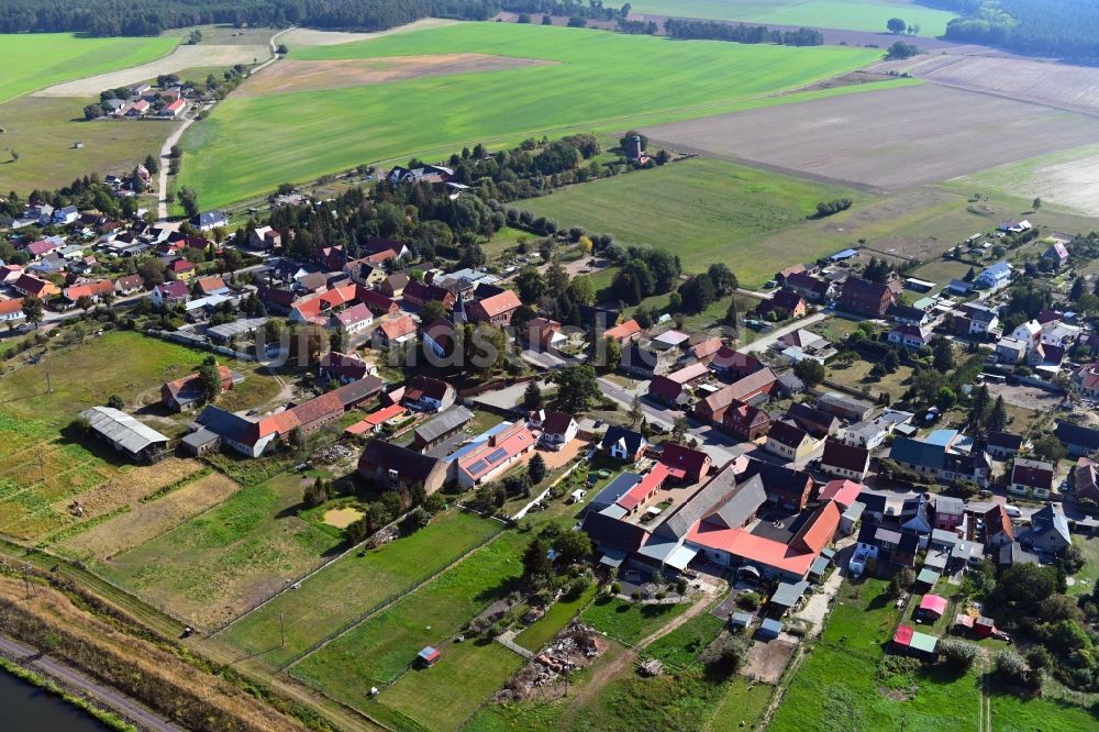 Luftbild Güsen - Ortsansicht am Rande von landwirtschaftlichen Feldern in Güsen im Bundesland Sachsen-Anhalt, Deutschland