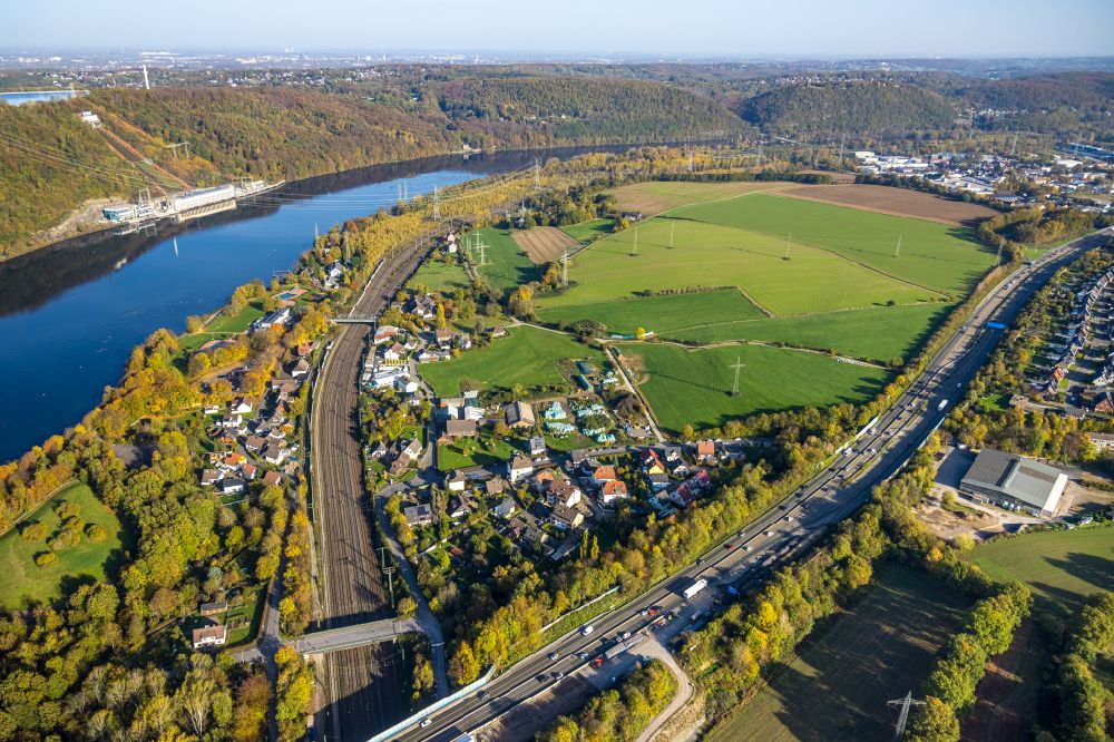 Hagen von oben - Ortsansicht am Rande von landwirtschaftlichen Feldern in Hagen im Bundesland Nordrhein-Westfalen, Deutschland