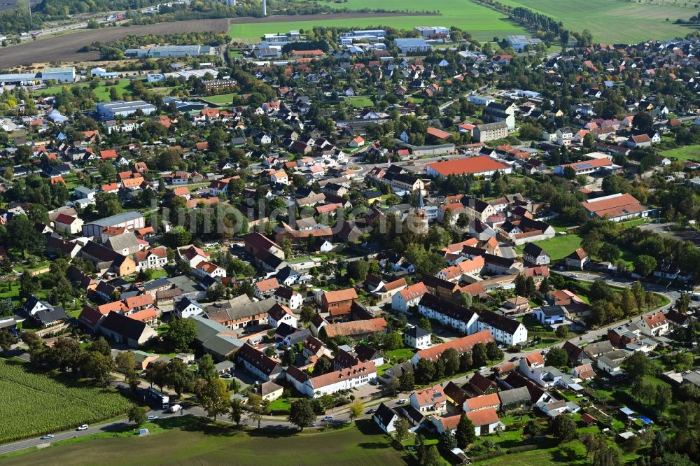 Irxleben von oben - Ortsansicht am Rande von landwirtschaftlichen Feldern in Irxleben im Bundesland Sachsen-Anhalt, Deutschland