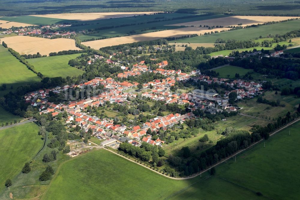 Luftaufnahme Kloster Zinna - Ortsansicht am Rande von landwirtschaftlichen Feldern in Kloster Zinna im Bundesland Brandenburg, Deutschland