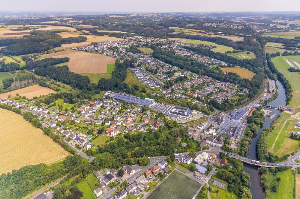 Luftbild Langschede - Ortsansicht am Rande von landwirtschaftlichen Feldern in Langschede im Bundesland Nordrhein-Westfalen, Deutschland