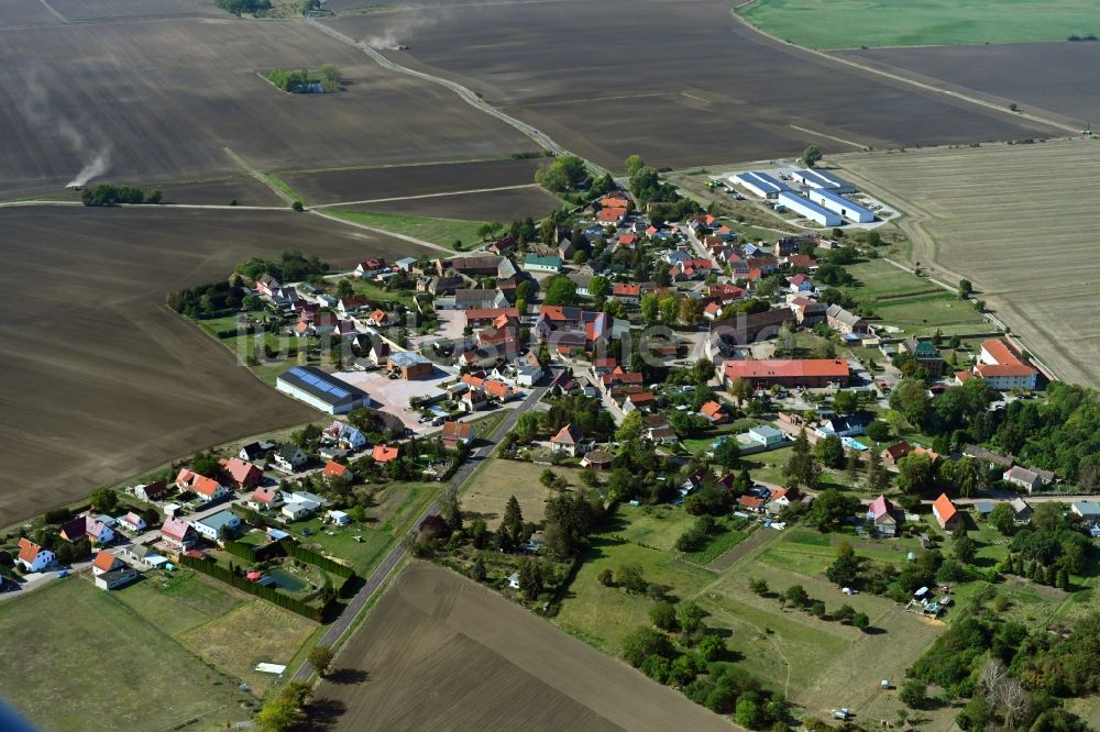 Luftaufnahme Lettewitz - Ortsansicht am Rande von landwirtschaftlichen Feldern in Lettewitz im Bundesland Sachsen-Anhalt, Deutschland