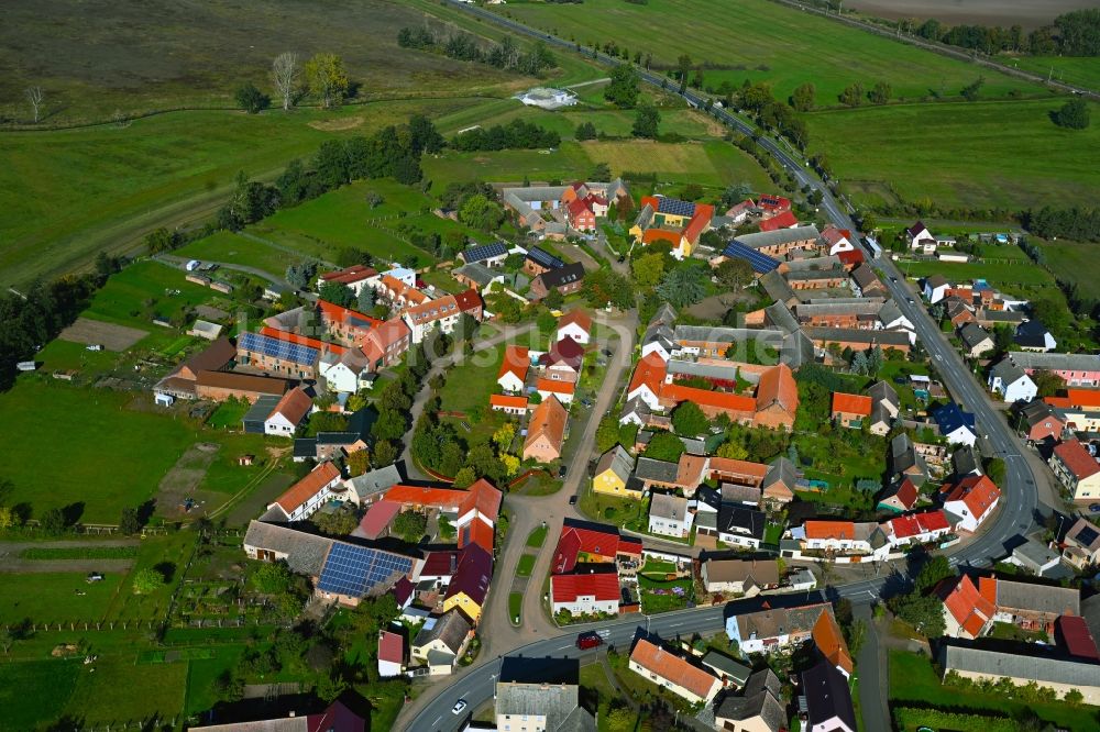 Luftaufnahme Listerfehrda - Ortsansicht am Rande von landwirtschaftlichen Feldern in Listerfehrda im Bundesland Sachsen-Anhalt, Deutschland