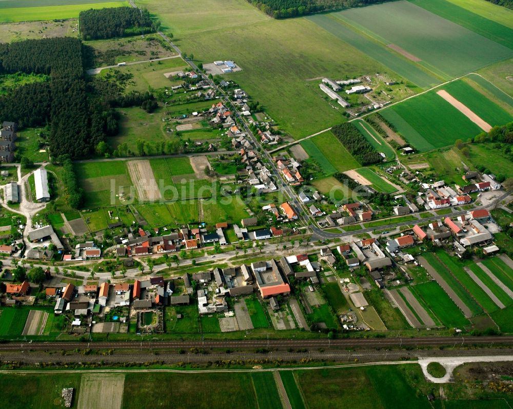 Luftaufnahme Nedlitz - Ortsansicht am Rande von landwirtschaftlichen Feldern in Nedlitz im Bundesland Sachsen-Anhalt, Deutschland