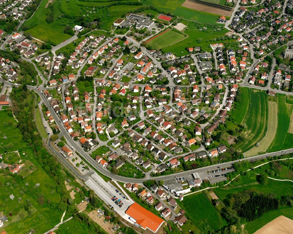 Rechberghausen von oben - Ortsansicht am Rande von landwirtschaftlichen Feldern in Rechberghausen im Bundesland Baden-Württemberg, Deutschland