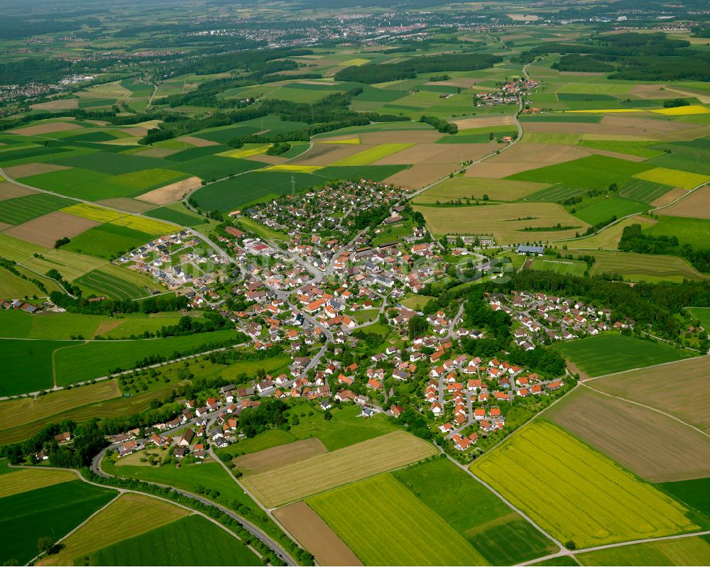 Ringschnait von oben - Ortsansicht am Rande von landwirtschaftlichen Feldern in Ringschnait im Bundesland Baden-Württemberg, Deutschland