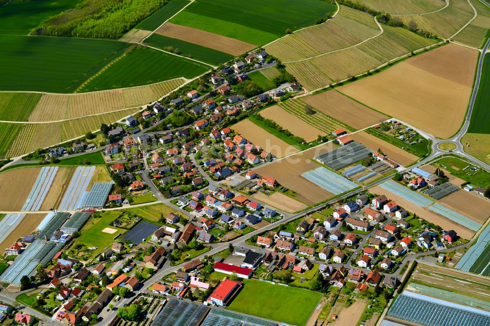 Segnitz aus der Vogelperspektive: Ortsansicht am Rande von landwirtschaftlichen Feldern in Segnitz im Bundesland Bayern, Deutschland