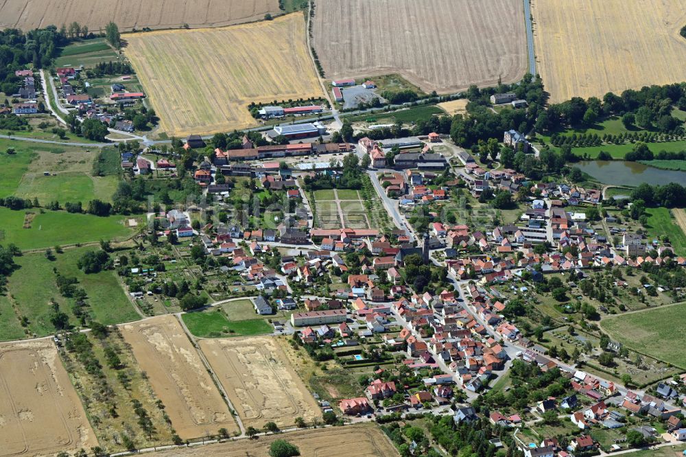 Luftaufnahme Steinthaleben - Ortsansicht am Rande von landwirtschaftlichen Feldern in Steinthaleben im Bundesland Thüringen, Deutschland