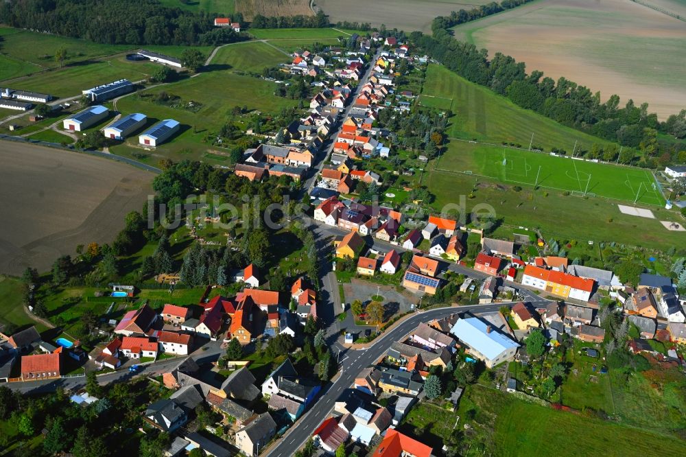 Luftaufnahme Trebitz - Ortsansicht am Rande von landwirtschaftlichen Feldern in Trebitz im Bundesland Sachsen-Anhalt, Deutschland