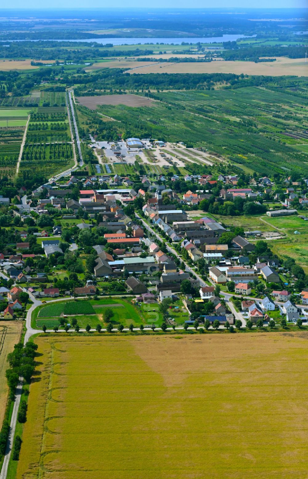 Luftaufnahme Tremmen - Ortsansicht am Rande von landwirtschaftlichen Feldern in Tremmen im Bundesland Brandenburg, Deutschland