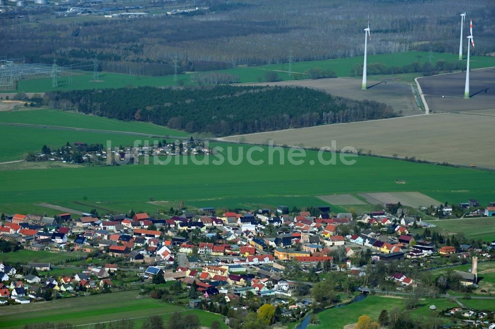 Vierraden aus der Vogelperspektive: Ortsansicht am Rande von landwirtschaftlichen Feldern in Vierraden im Bundesland Brandenburg, Deutschland