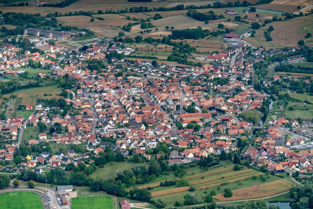 Luftaufnahme Rhinau - Ortsansicht in Rhinau in Grand Est, Frankreich