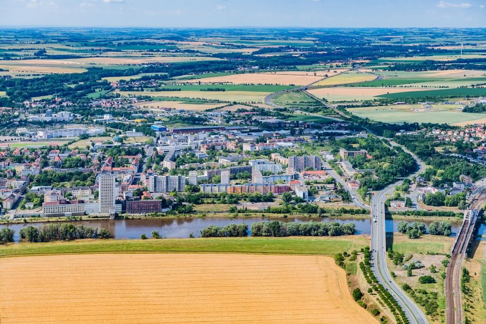 Luftaufnahme Riesa - Ortsansicht in Riesa im Bundesland Sachsen, Deutschland