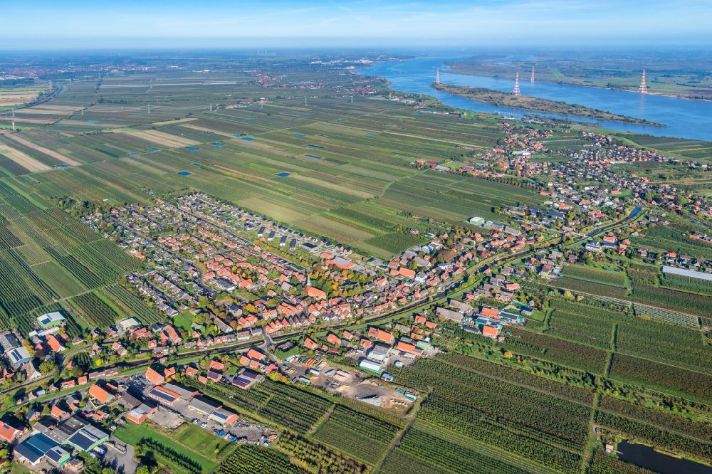 Luftaufnahme Steinkirchen - Ortsansicht in Steinkirchen im Alten Land im Bundesland Niedersachsen, Deutschland