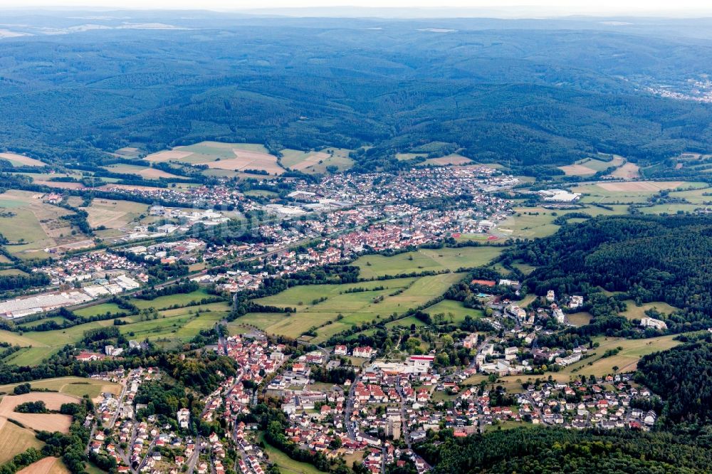 Luftaufnahme Steinau an der Straße - Ortsansicht im Talbereich in Steinau an der Straße im Bundesland Hessen, Deutschland