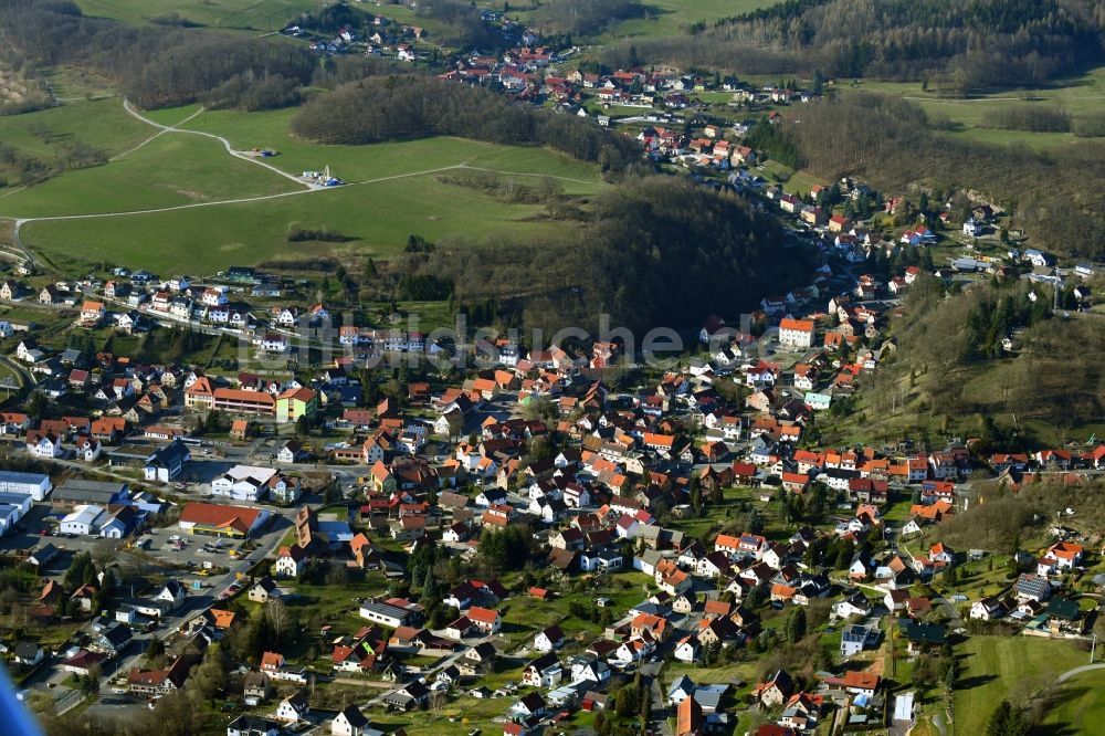 Trusetal von oben - Ortsansicht im Talbereich in Trusetal im Bundesland Thüringen, Deutschland