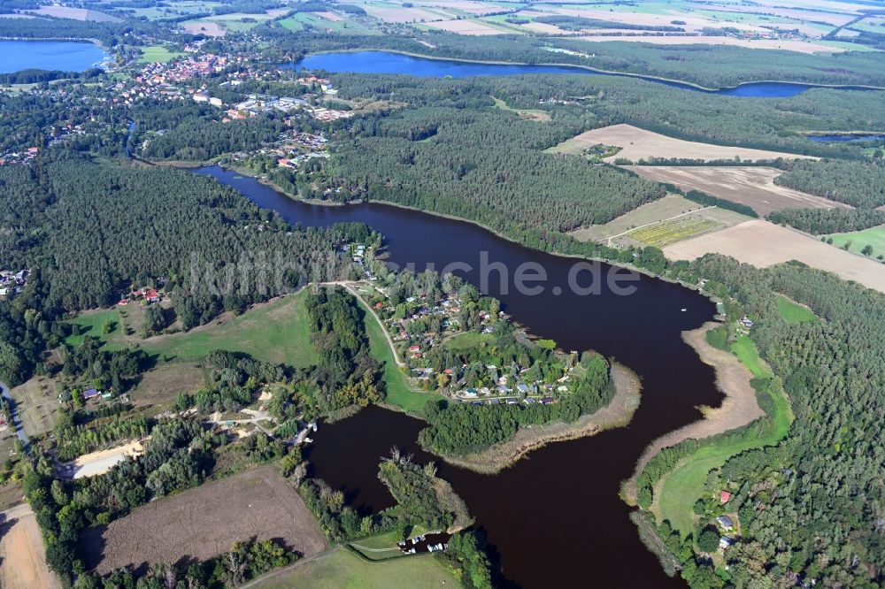 Lindow (Mark) von oben - Ortsansicht am Uferbereich des Vielitzsee in Lindow (Mark) im Bundesland Brandenburg, Deutschland