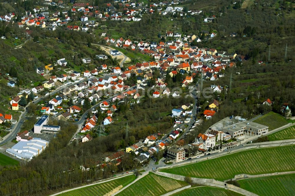 Unterdürrbach aus der Vogelperspektive: Ortsansicht in Unterdürrbach mit Weinbergen im Bundesland Bayern, Deutschland