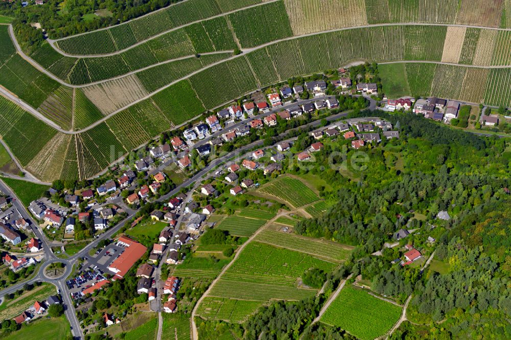 Heidingsfeld aus der Vogelperspektive: Ortsbereich am Weinbaugebiet in Heidingsfeld im Bundesland Bayern, Deutschland