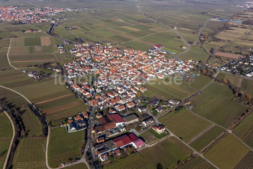 Luftbild Ungstein - Ortsbereich am Weinbaugebiet in Ungstein im Bundesland Rheinland-Pfalz, Deutschland