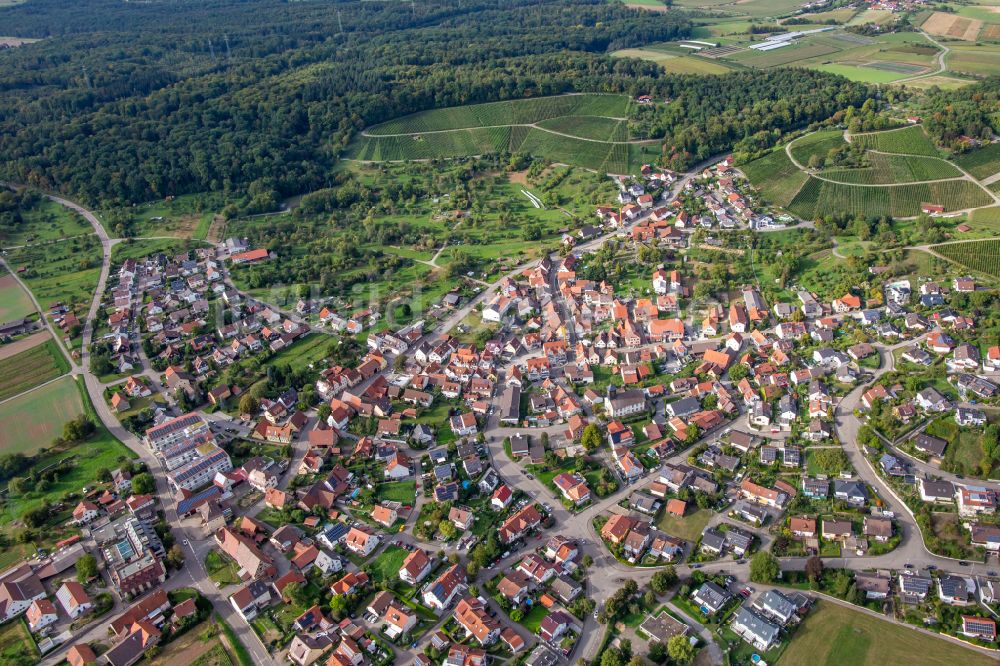 Winzerhausen aus der Vogelperspektive: Ortsbereich am Weinbaugebiet in Winzerhausen im Bundesland Baden-Württemberg, Deutschland