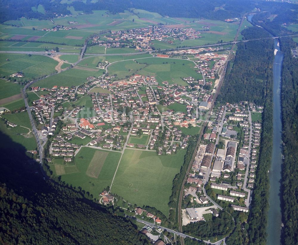 Luftbild Pidingerau - Ortschaft an den Fluss- Uferbereichen der Saalach in Pidingerau im Bundesland Bayern, Deutschland