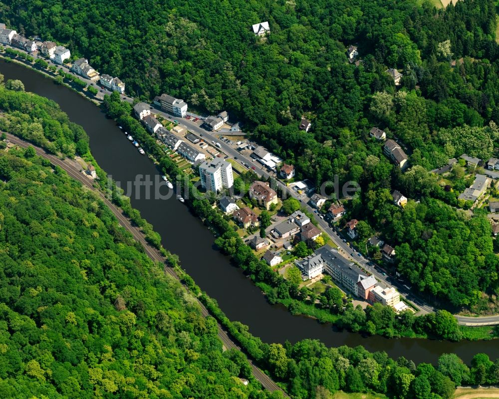 Luftbild Bad Ems - Ortskern am Uferbereich des Lahn - Flußverlaufes in Bad Ems im Bundesland Rheinland-Pfalz