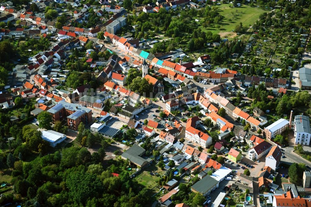 Luftbild Jeßnitz (Anhalt) - Ortskern am Uferbereich des Mulde- - Flußverlaufes in Jeßnitz (Anhalt) im Bundesland Sachsen-Anhalt, Deutschland