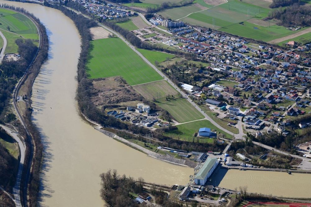 Luftaufnahme Albbruck - Ortskern am Uferbereich des Rhein - Flußverlaufes in Albbruck im Bundesland Baden-Württemberg, Deutschland