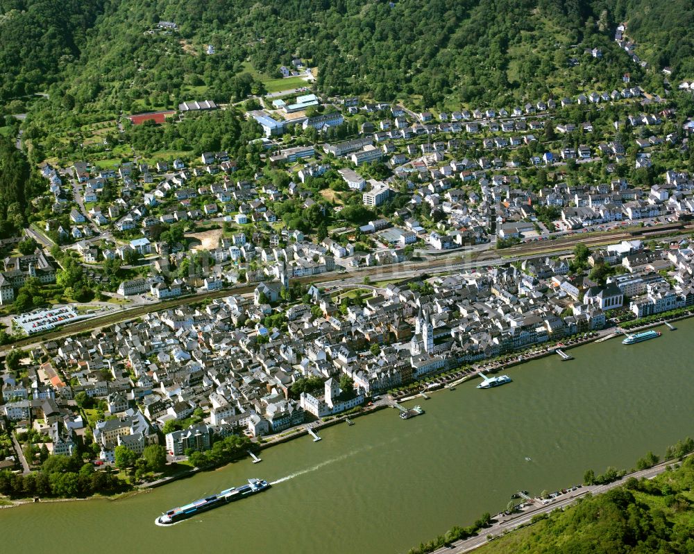 Luftbild Boppard - Ortskern am Uferbereich des Rhein - Flußverlaufes in Boppard im Bundesland Rheinland-Pfalz, Deutschland