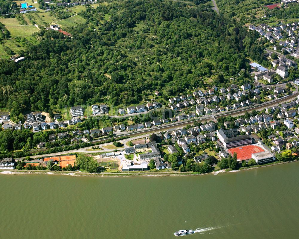 Luftaufnahme Boppard - Ortskern am Uferbereich des Rhein - Flußverlaufes in Boppard im Bundesland Rheinland-Pfalz, Deutschland