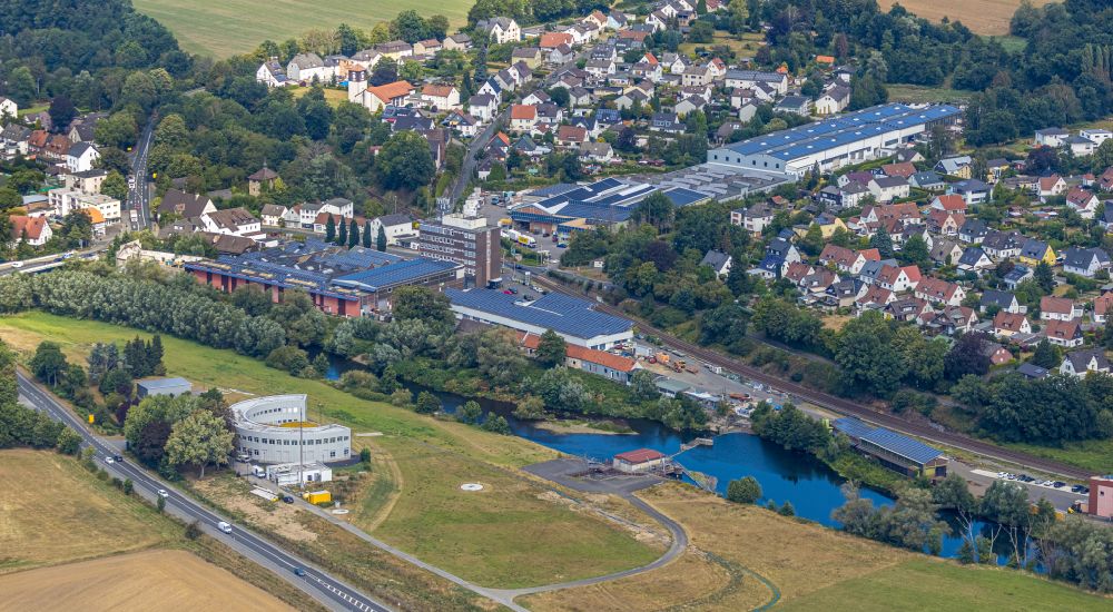 Langschede aus der Vogelperspektive: Ortskern am Uferbereich des Ruhr - Flussverlaufes in Langschede im Bundesland Nordrhein-Westfalen, Deutschland